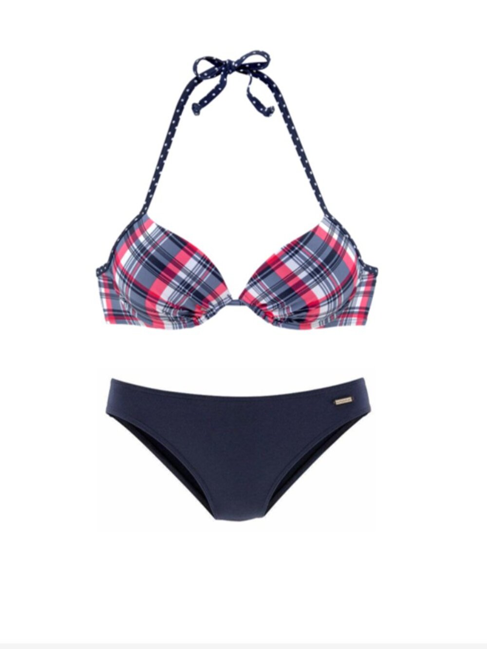 Mix & Match Navy & Plaid Push Up Bikini - Size 34C Top / Size 6 Bottoms